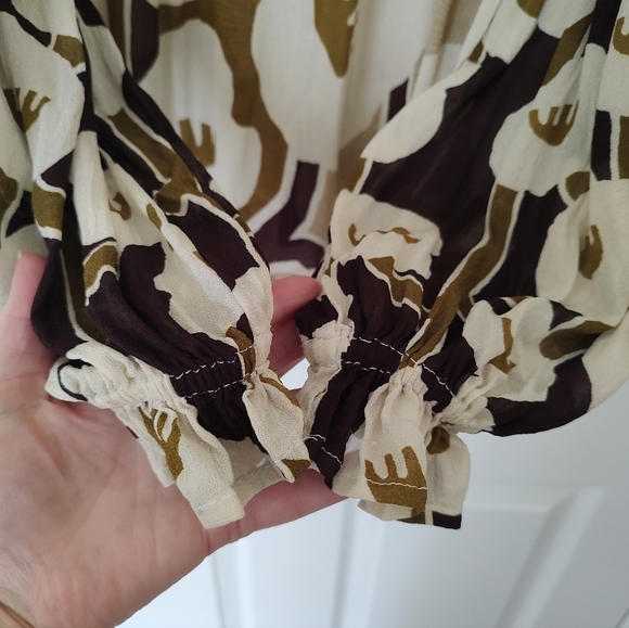 Anthropologie Bl^nk Miranda Peasant Blouse Brown Cream Small - Picture 10 of 13